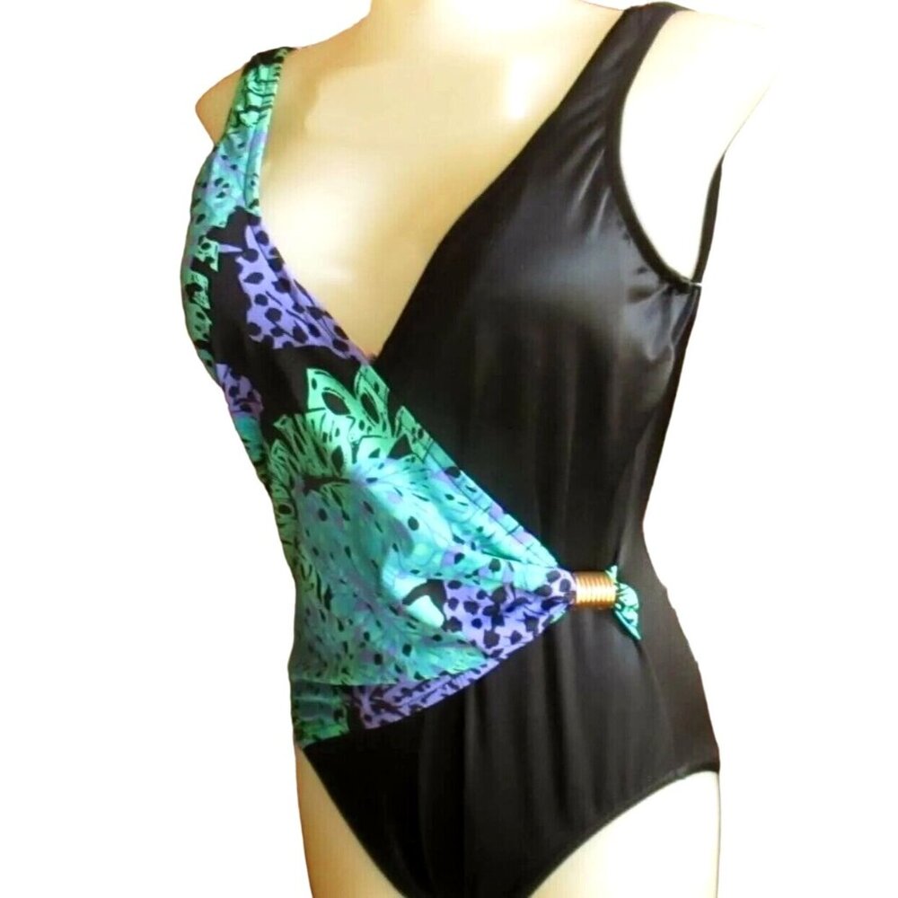 Vintage Womens Swimsuit 10 NWT NEW 1980's One Piece NEON Sash CASTAWAYS SASH